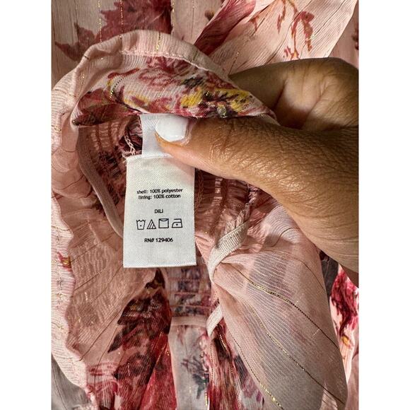 Venus Blouse Women Medium Pink Semi Sheer Floral Smocked Bloomcore Feminine - Picture 3 of 7